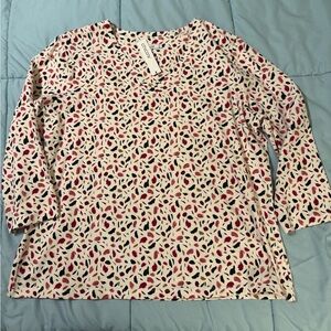 Chicos Women’s Patterned V-neck,  3/4 sleeves cotton top size 3 (XL)